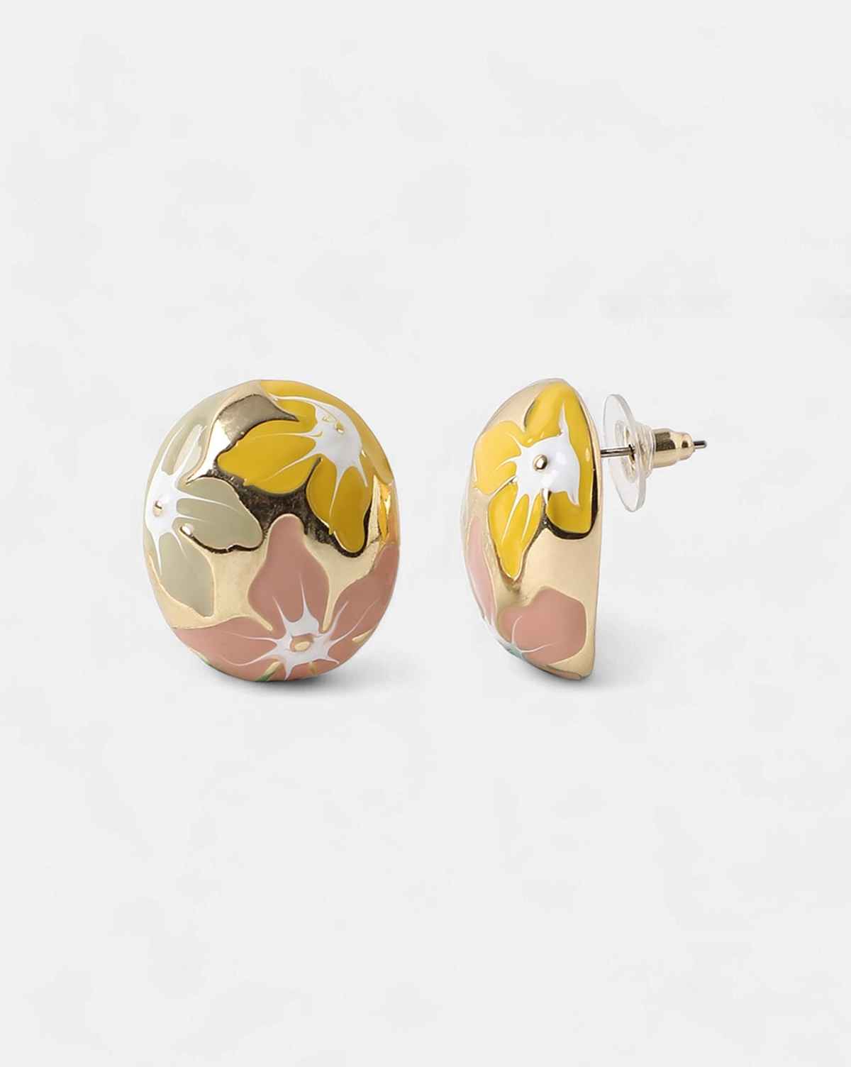 Sohi The Magnolia Stud Earrings - Blush Pink:Pistachio Green For Women's