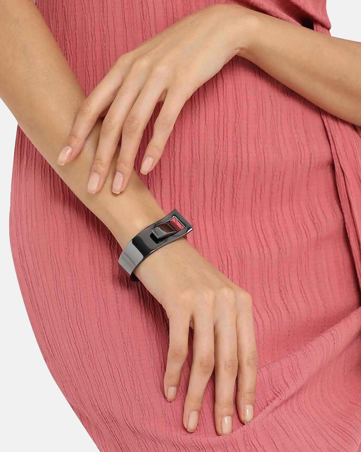 Sohi Slider Buckle Bracelet - Dark Silver For Women's