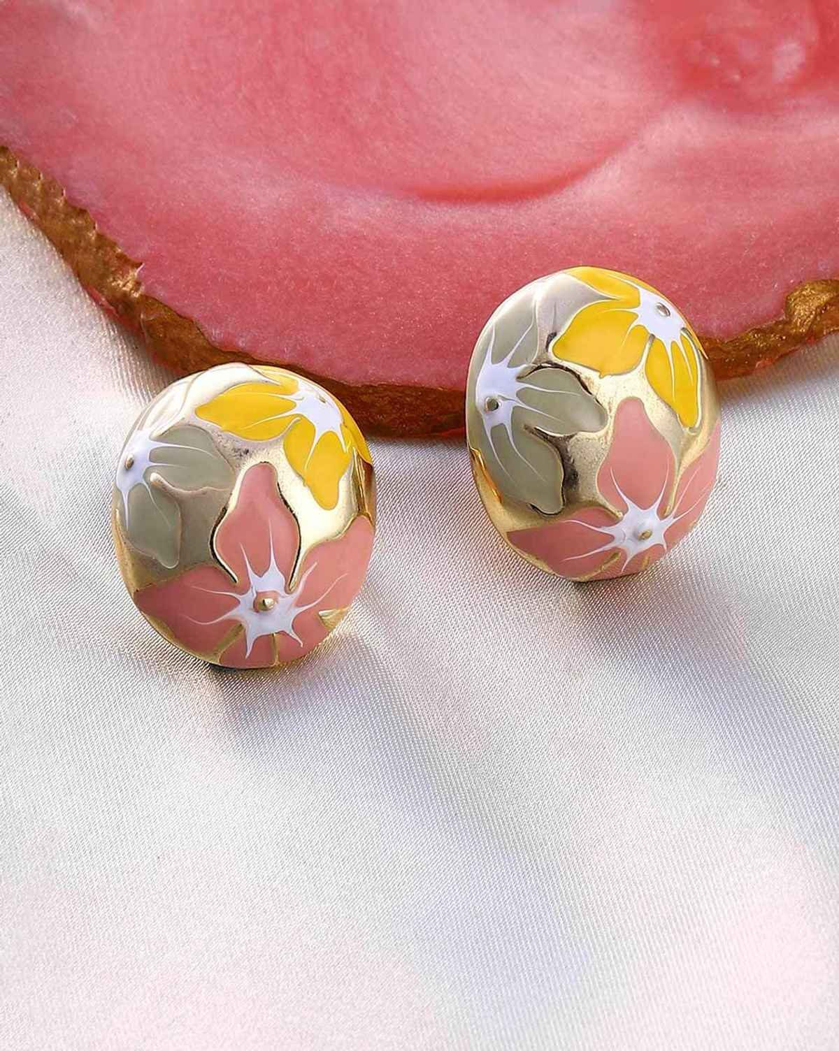Sohi The Magnolia Stud Earrings - Blush Pink:Pistachio Green For Women's