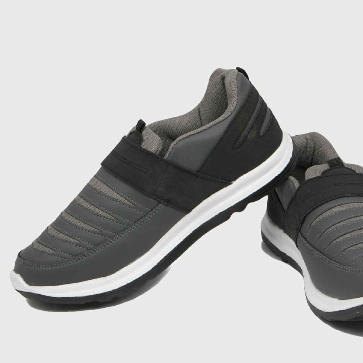 Asian Men s Superfit Black Grey Velcro Shoes | UK-7