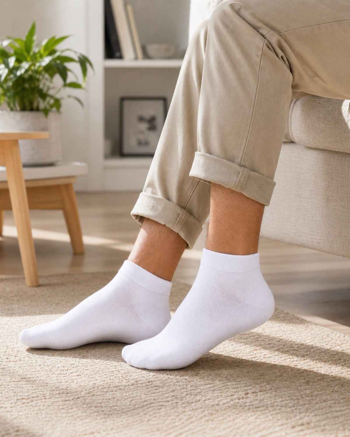 Luxrio Men's Solid Ankle Length Cotton Socks | SCK-22-3-PK-ANKL-WHT | White - Free Size