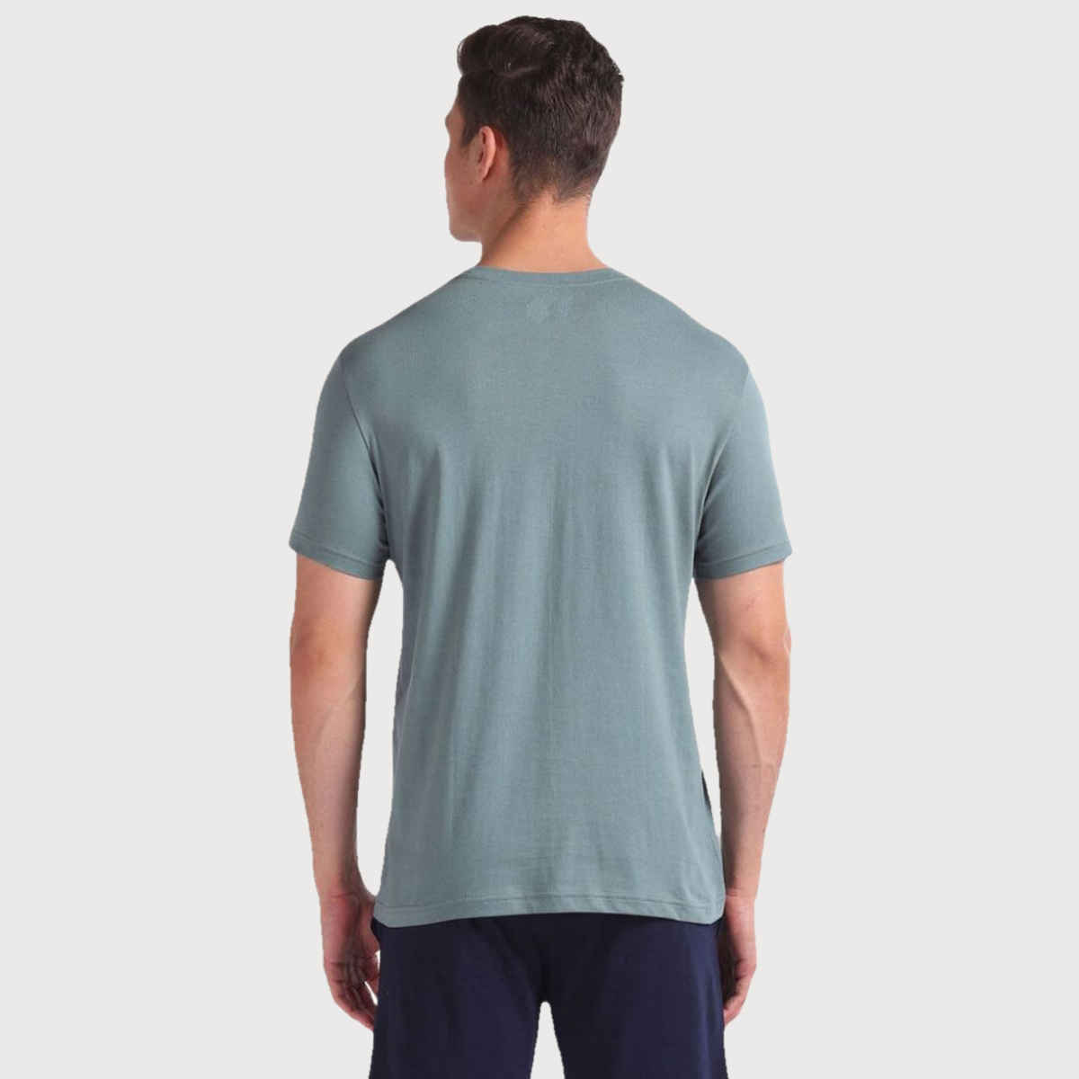 USPA Round Neck Cotton Lounge T - Shirt For Men - Grey and Green - L