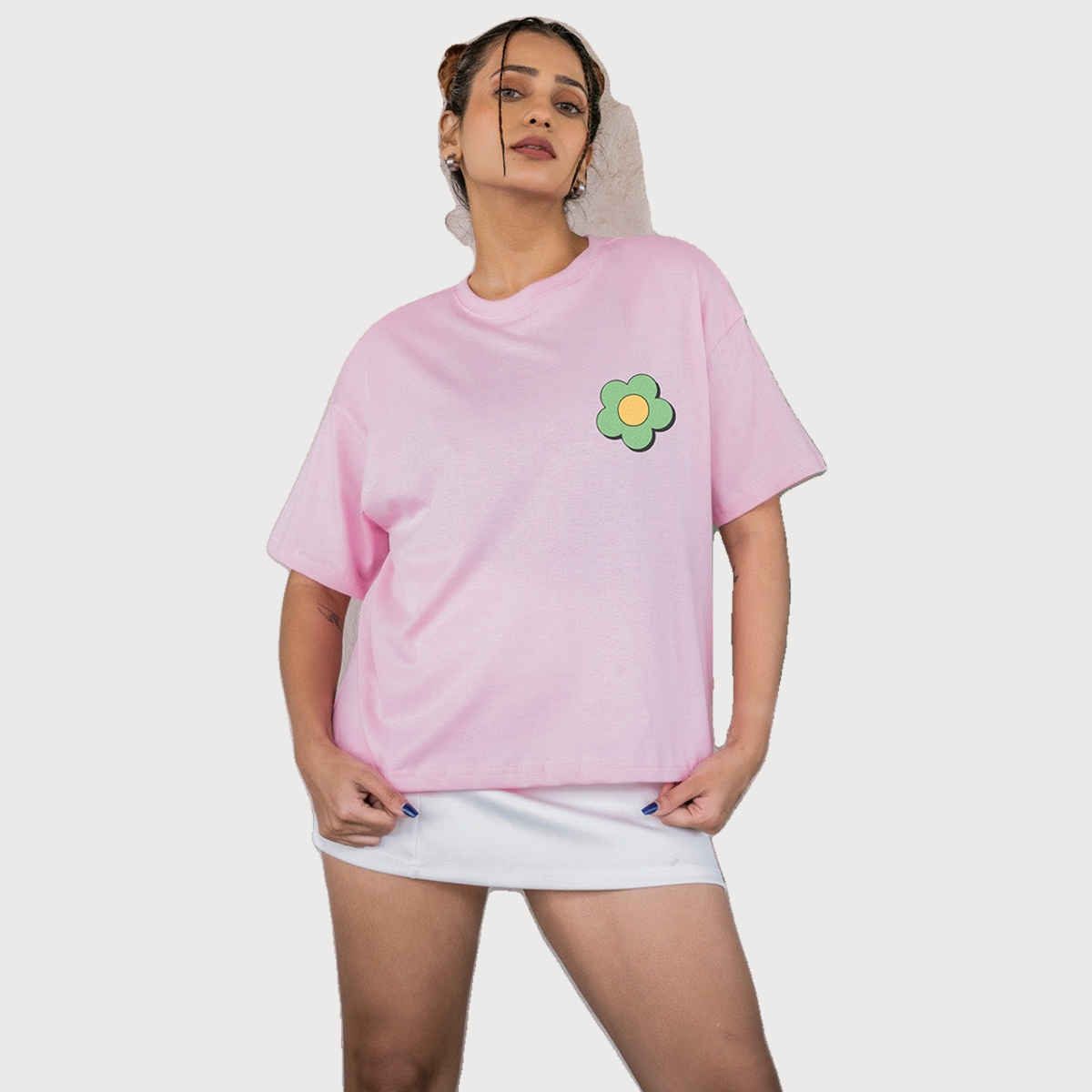 Bonorganik Women's Generic Oversize Front And Back Print T-Shirt | Bon12132 | Pink | M