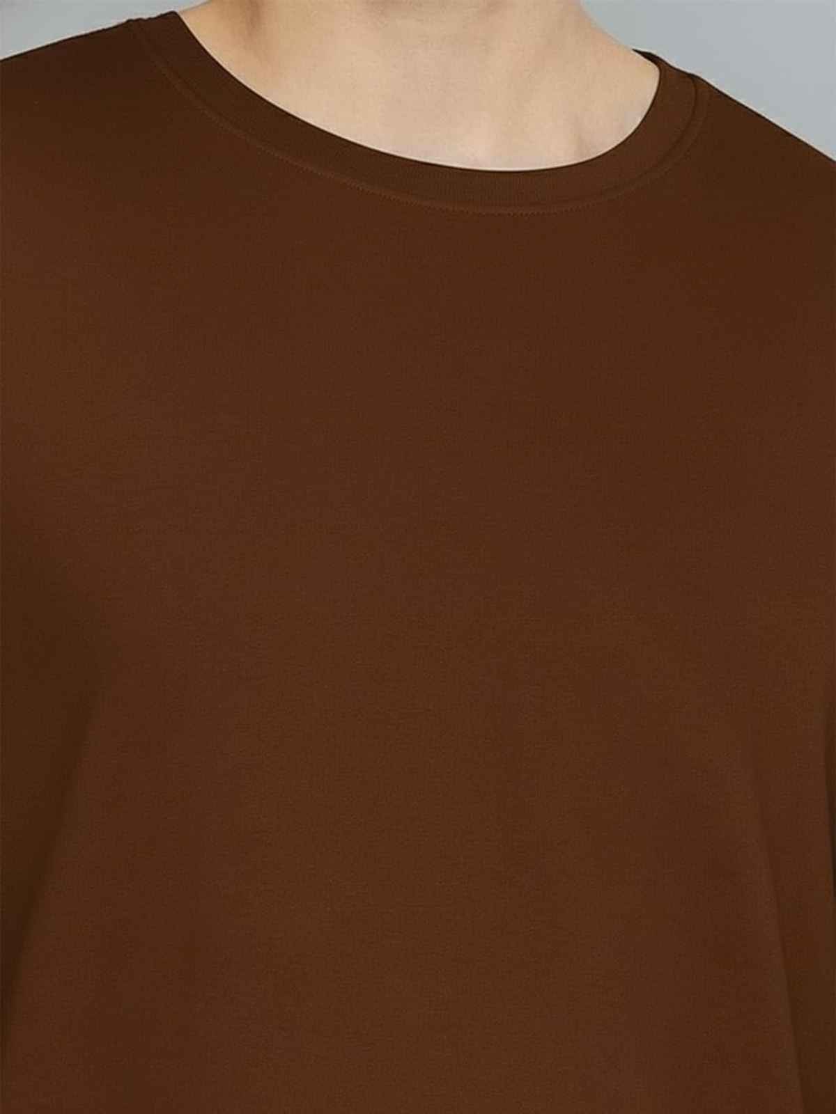 Veirdo Men's Full Sleeve Solid Cotton Regular Fit T-Shirt | Brown - L