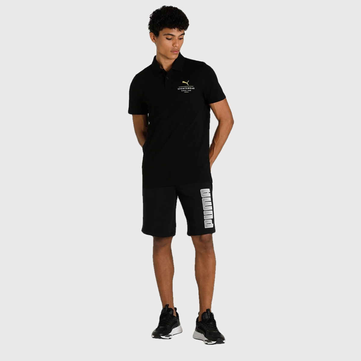 Puma Men's Polo T-Shirt Slim Fit Graphic - Black | M