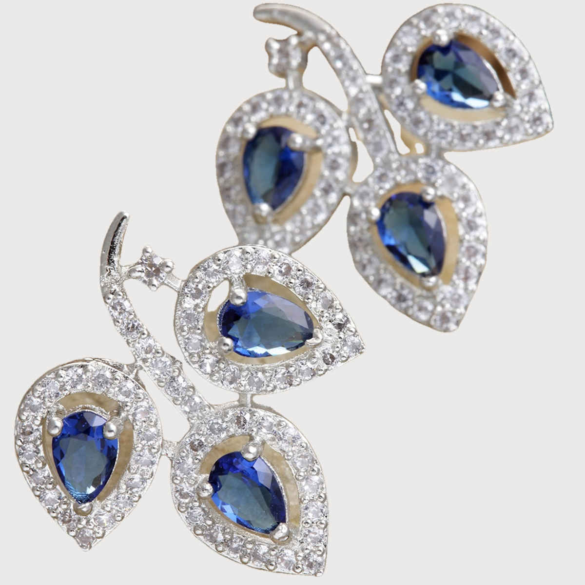 Zeneme Leaf Shaped Rhodium Plated American Diamond Stud Earring For Women & Girls