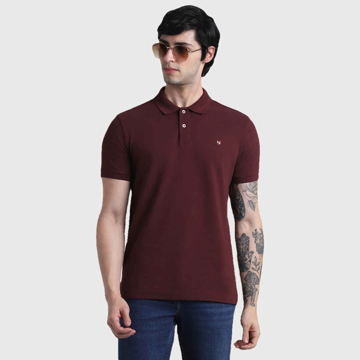 JACK & JONES Men's Knitted Polo T-shirt | Burgundy - S