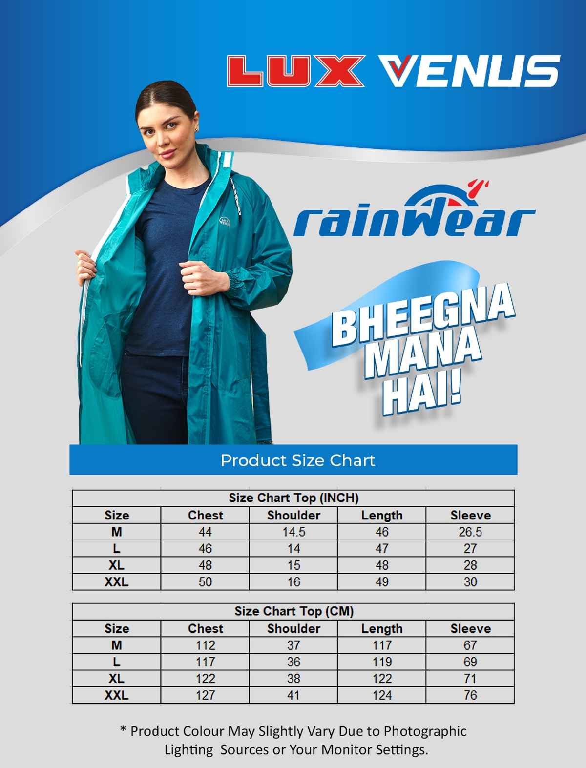 Lux Venus Over Coat Rainwear for Women - Royal Blue | L