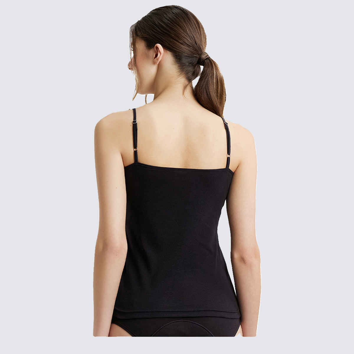 Jockey 1487 Women's Super Combed Cotton Rib Camisole|Adjustable Straps | Black-L
