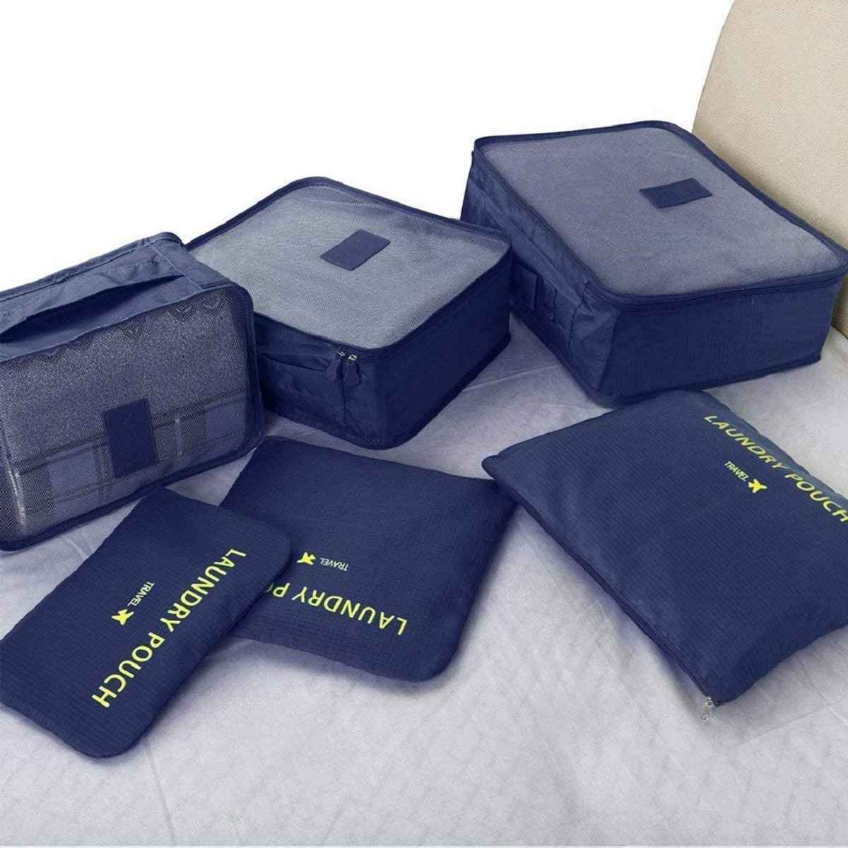 Awestuffs 6 pcs Luggage Compression Pouches, Laundry Bags and Digital Pouch | Navy Blue