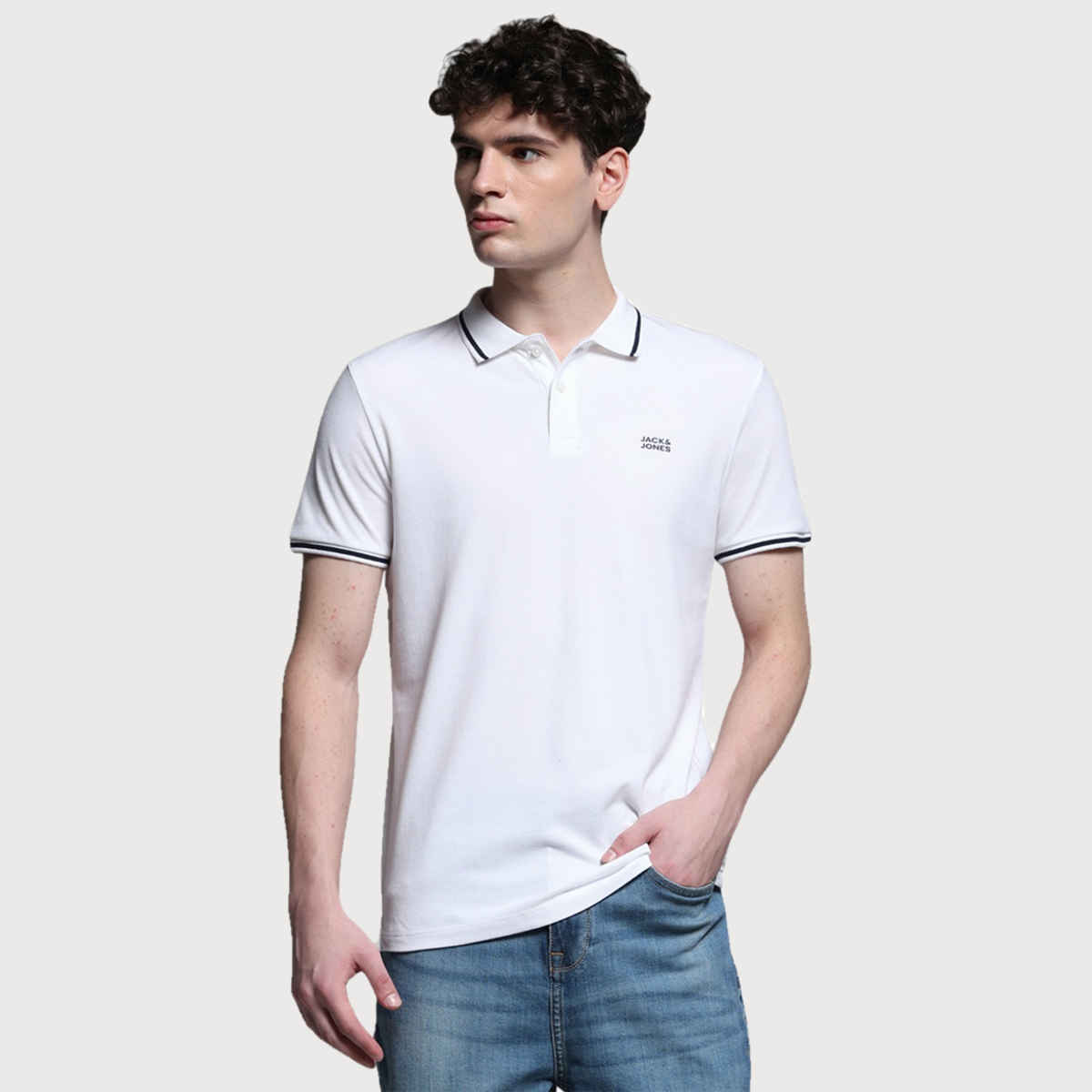 JACK & JONES Men's Regular Fit Short Sleeves Polo T-shirt | White - XXL