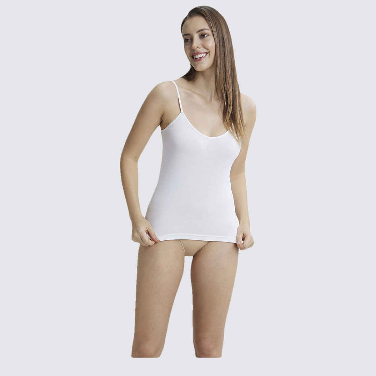 Jockey 1487 Women's Super Combed Cotton Rib Camisole|Adjustable Straps | White-L
