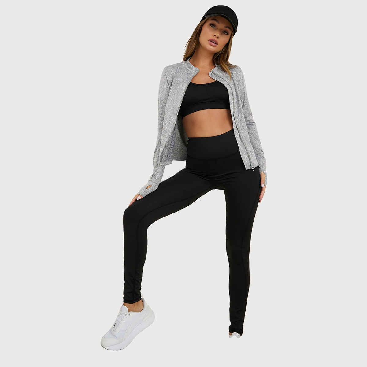 Styli Women's Zip Jacket with Tonal Contour Stitch and Thumbhole Detail | Grey Melange - M