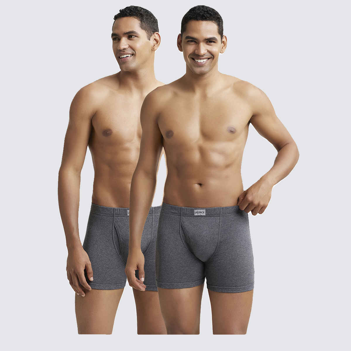 Jockey 8008 Men's Super Combed Cotton Rib Underwear Solid Boxer Brief|Concealed Waistband|PO2 | Grey-L