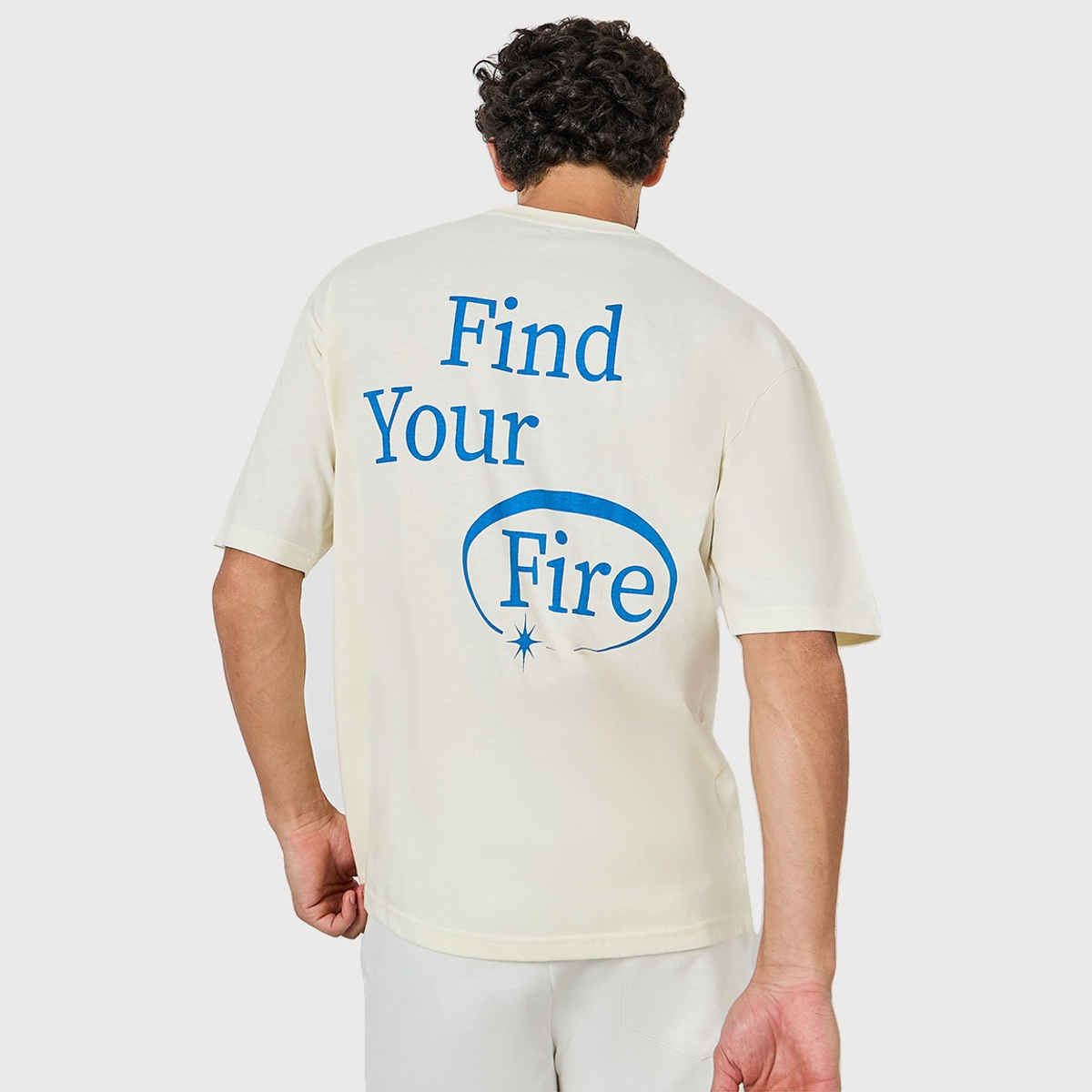 Styli Men's Oversized Tee with Back Print | Cream - L