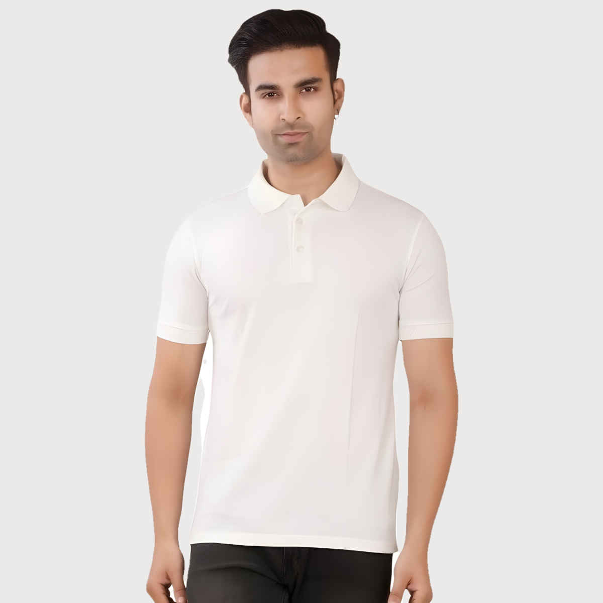EQL Men's Cotton Solid Lightweight & Breathable Polo T-shirt | White - M