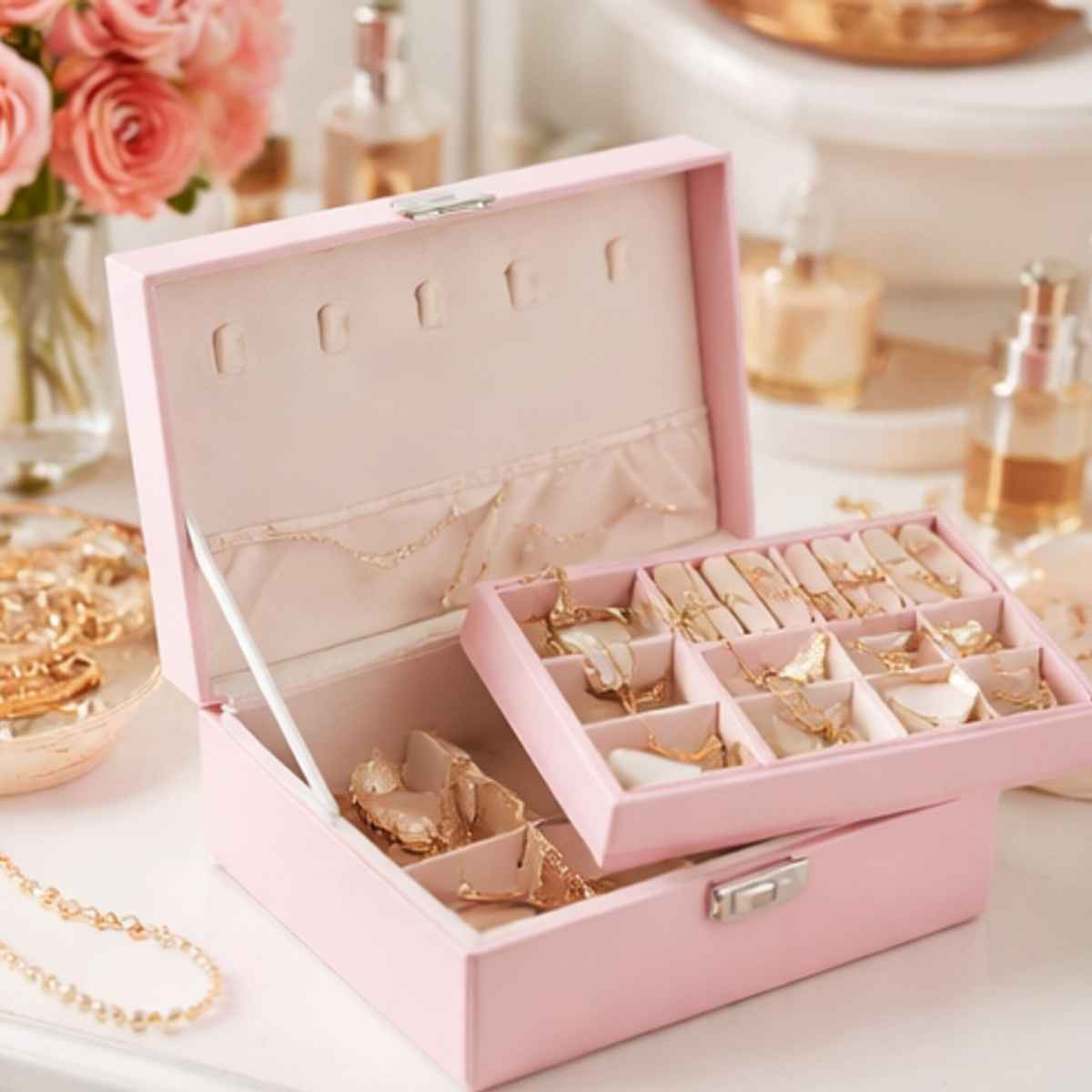 The Opal Factory Large Jewelry organizer Double Layer Rectangular Box | Assortd