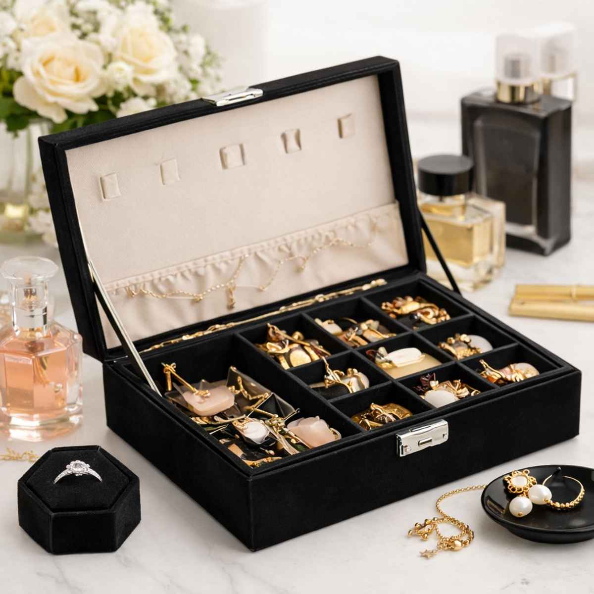 The Opal Factory Large Jewelry organizer Double Layer Rectangular Box | Assortd