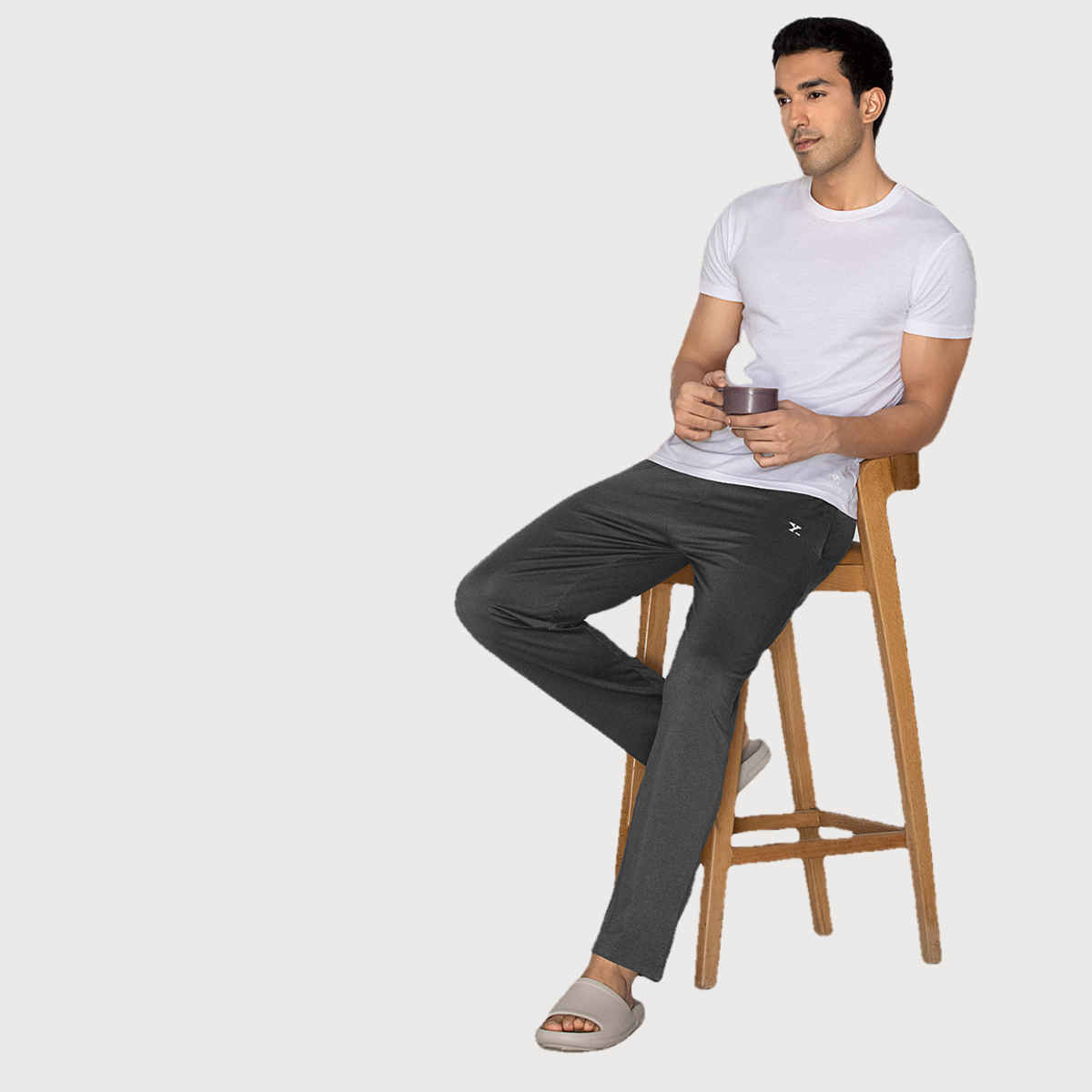 XYXX Ace IntelliSoft Cotton Modal Solid Loungewear Relaxed Fit | 2 Zipper Side pockets | Grey- XL