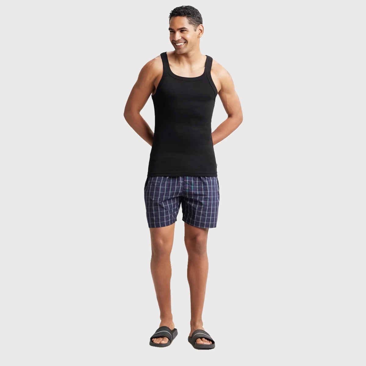 Jockey 1222 Men's Super Combed Mercerized Cotton Woven Checks Underwear Boxer|BackPocket | Blue-S