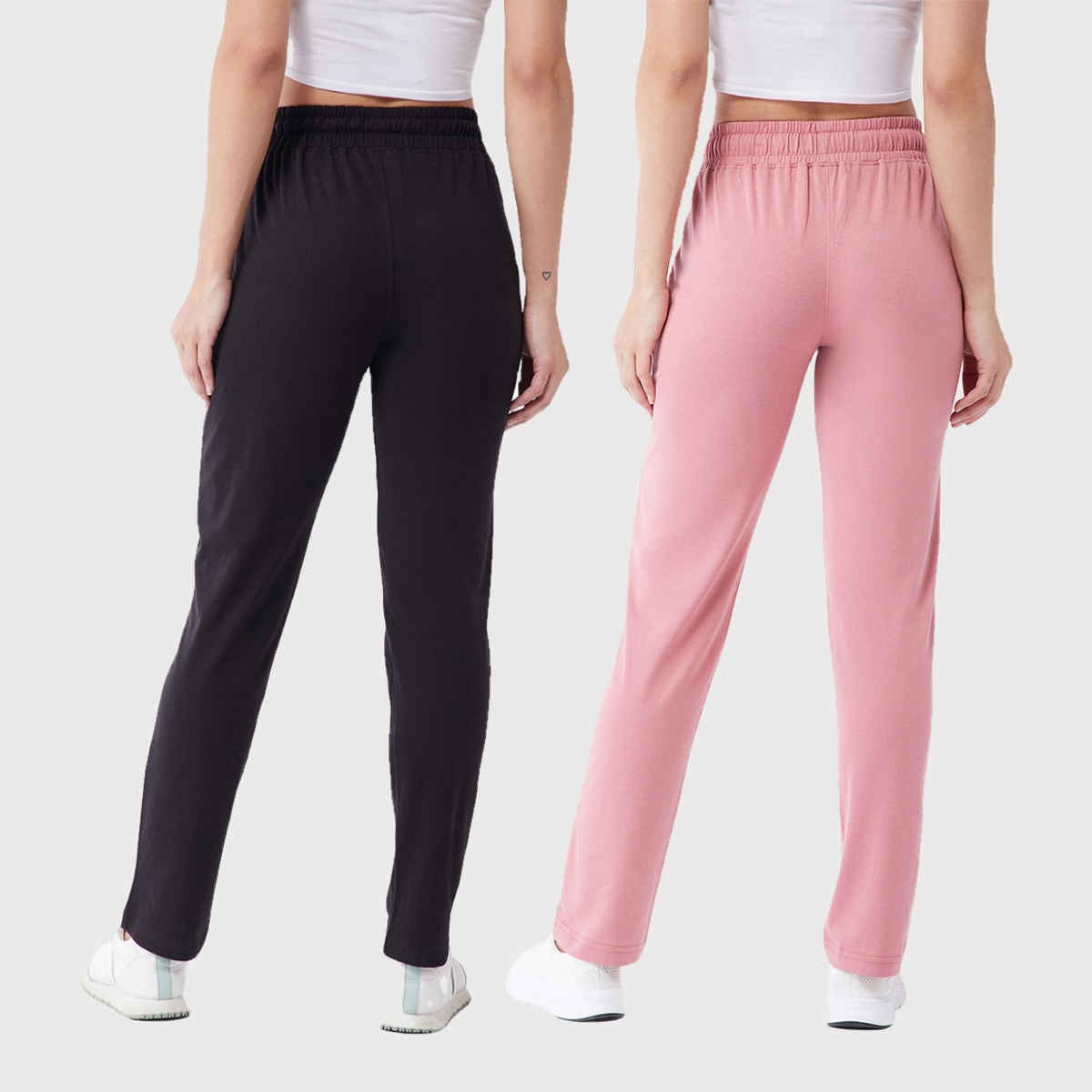 Modeve Women's Cotton Blend Solid Track Pant for Summer | Rose Pink and Black | XL