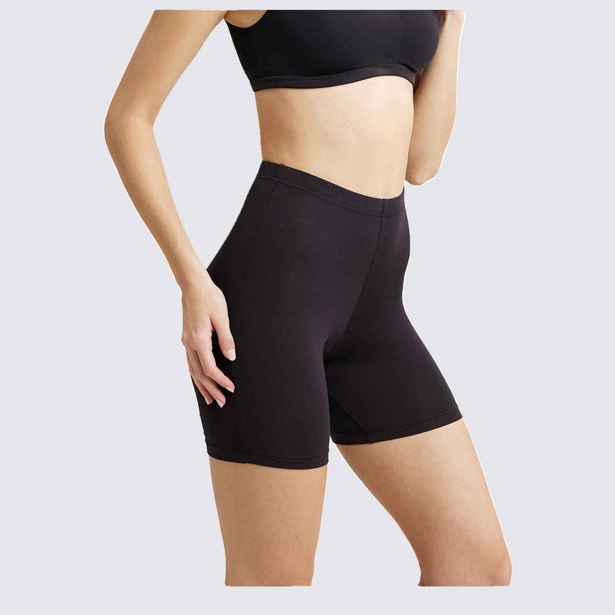 Jockey 1529 Women's Super Combed Cotton Mid Waist Underwear Shorties|Concealed Waistband | Black-M