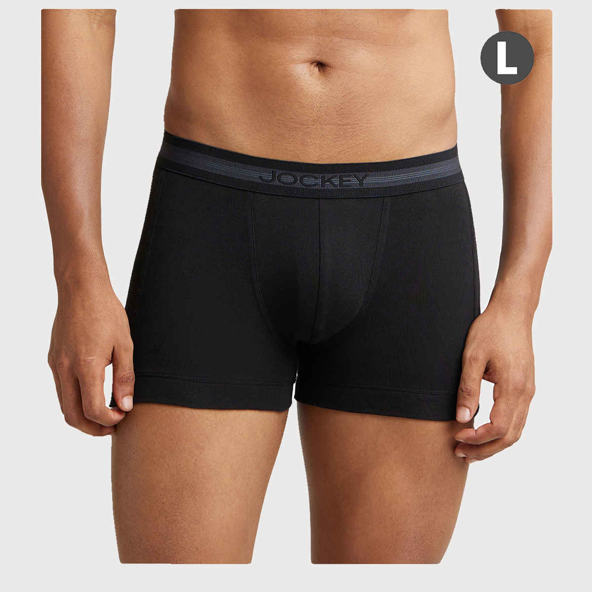 Jockey 1015 Men's Super Combed Cotton Rib Underwear Solid Trunk|Stay Fresh Properties | Black-L