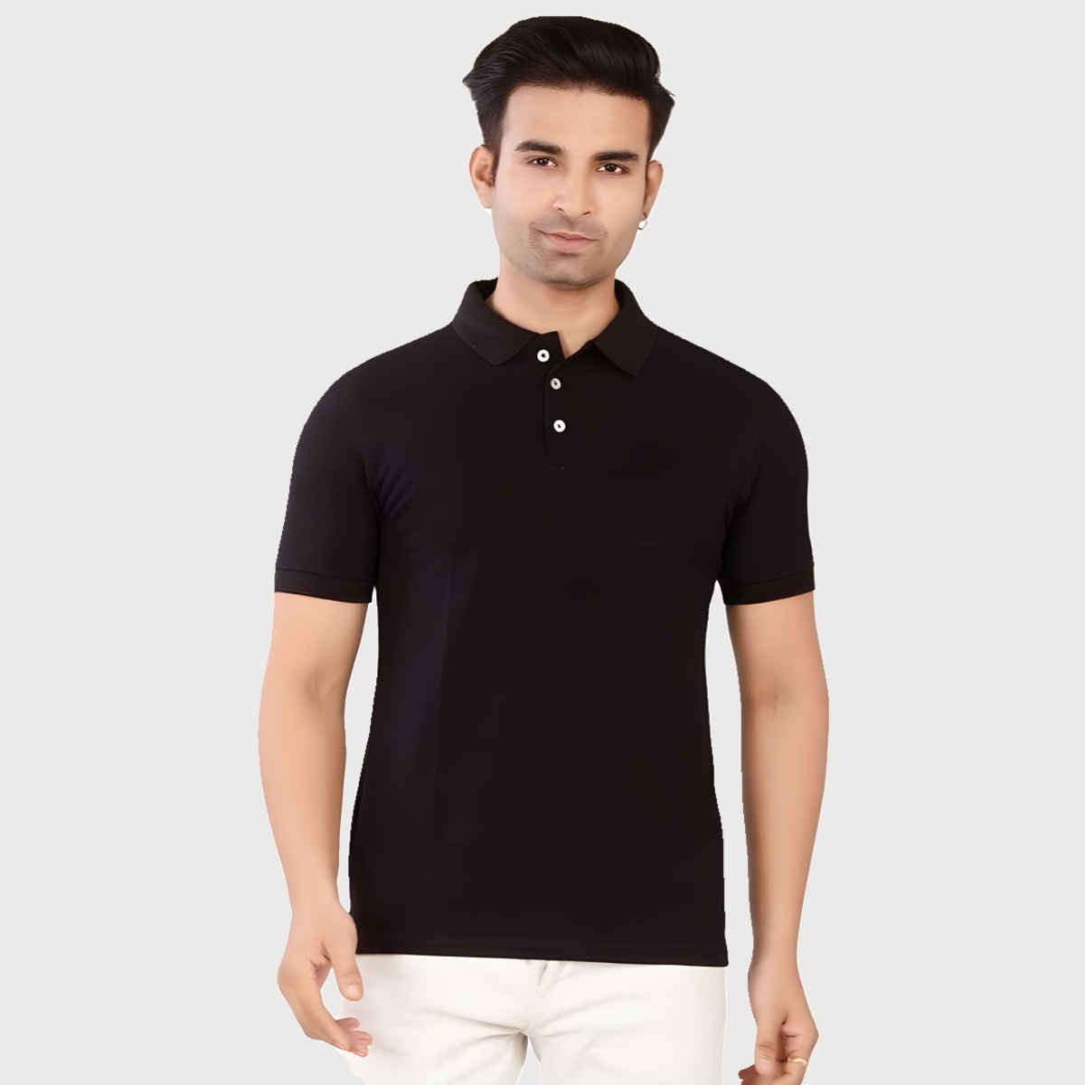 EQL Men's Cotton Solid Lightweight & Breathable Polo T-shirt | Black - L