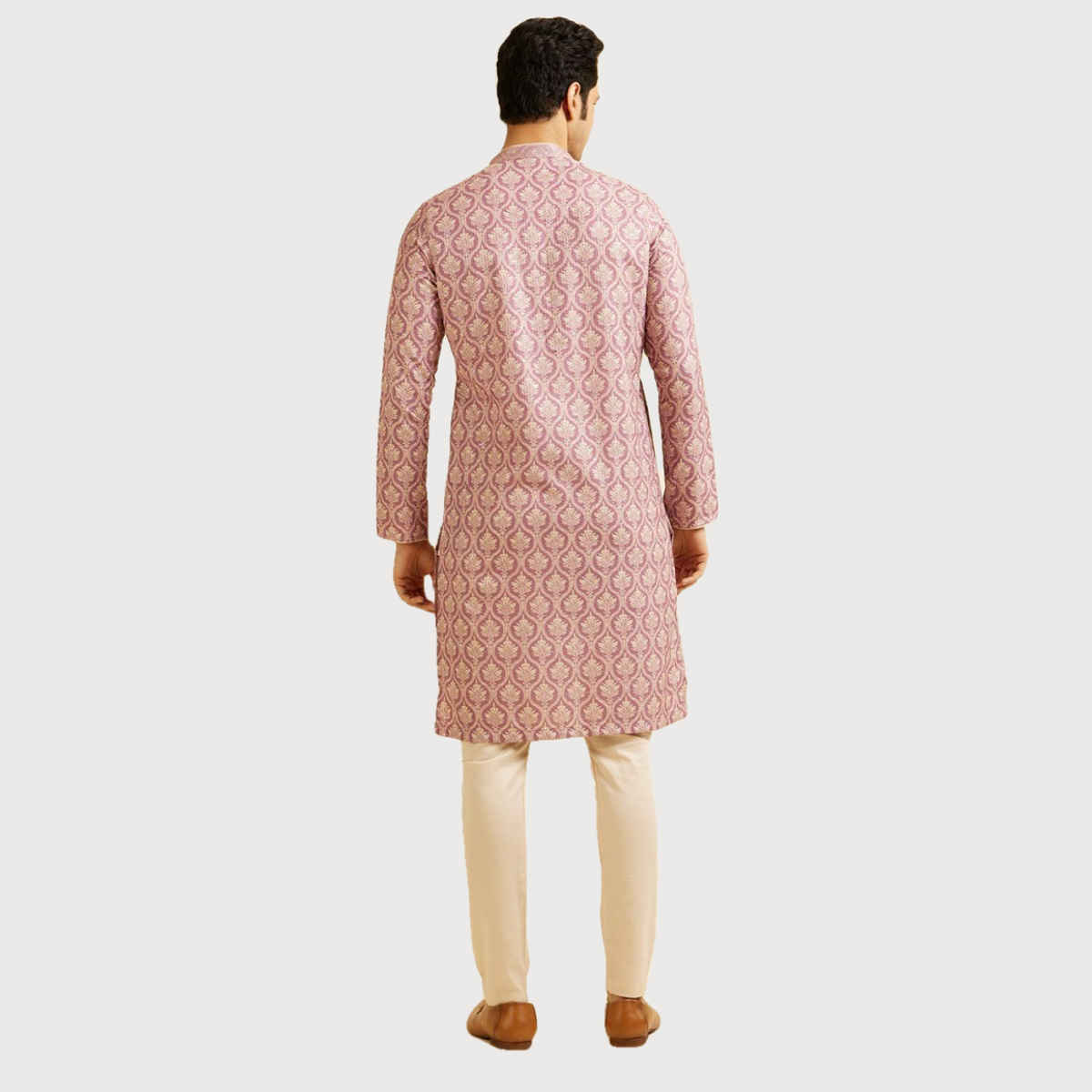 Manyavar Pink Blended Cotton Printed Kurta Set | L