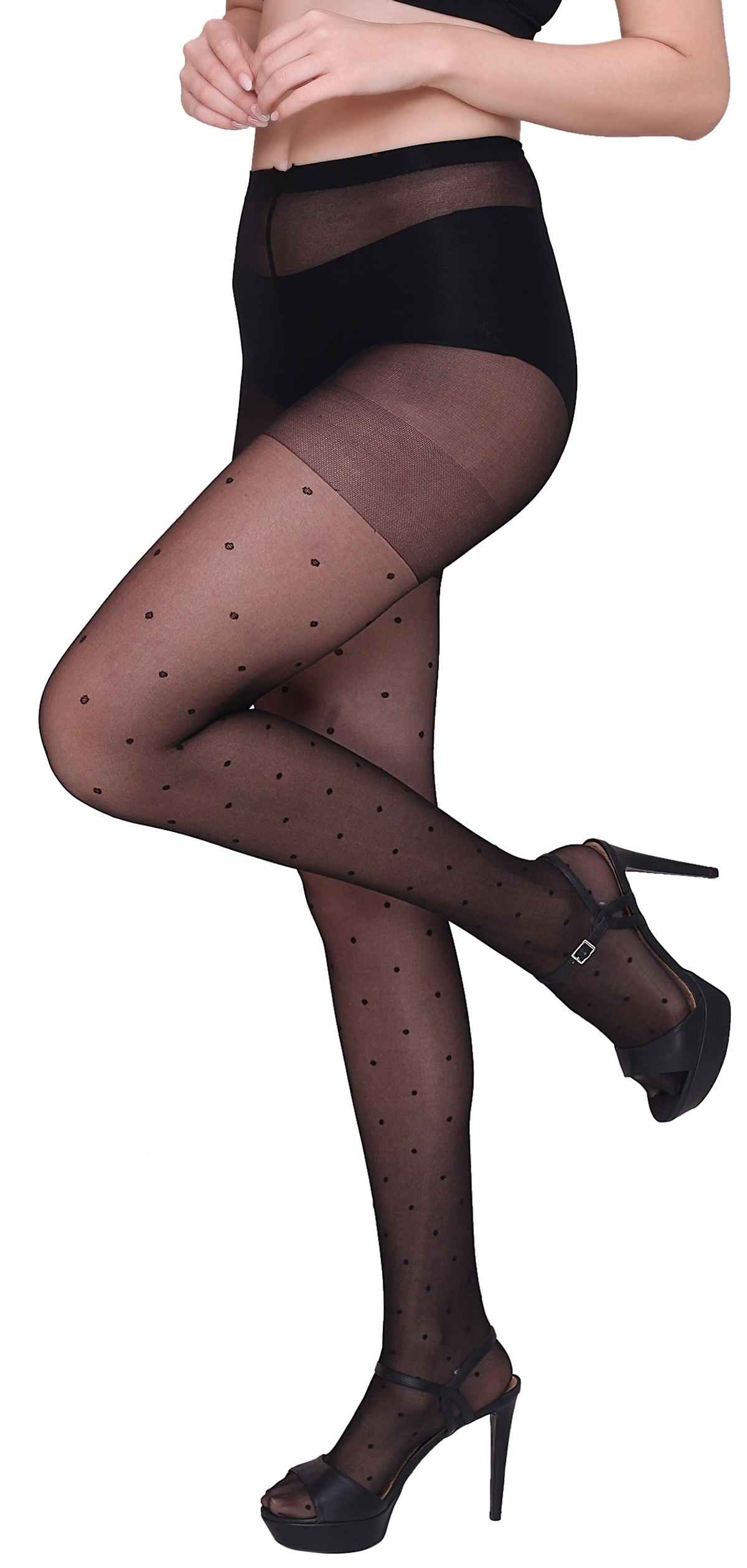 PLUMBURY Women's High Waist Pantyhose Polka Dot Pattern Stockings