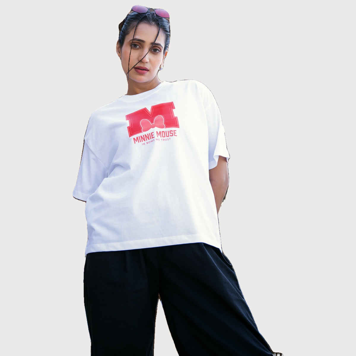 Bonorganik Women's Mini Oversize Front Print T-Shirt | Bon12114 | White | L