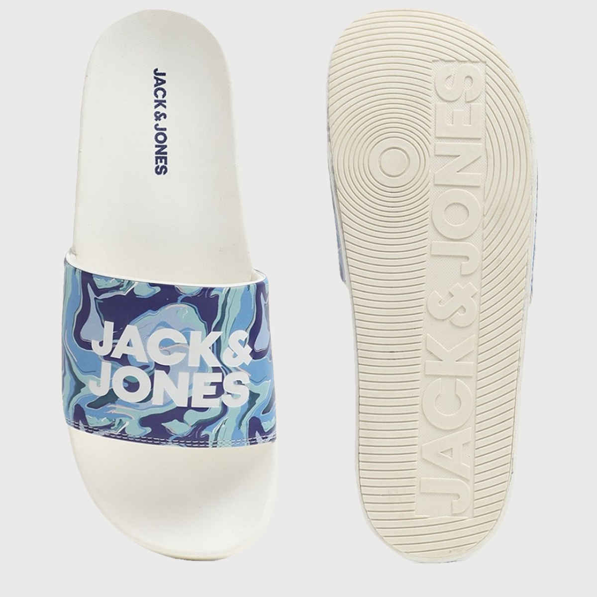 Jack & Jones Men's White Printed Sliders - 42