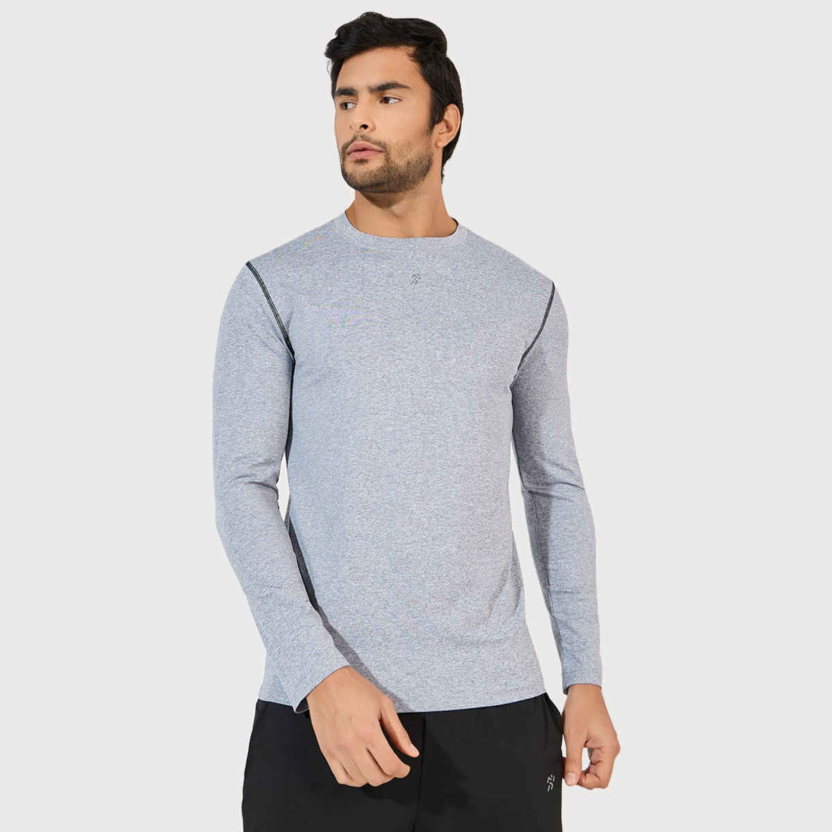 Styli Men's Compression T-shirt with Reflective Logo and Long Sleeves | Grey - S