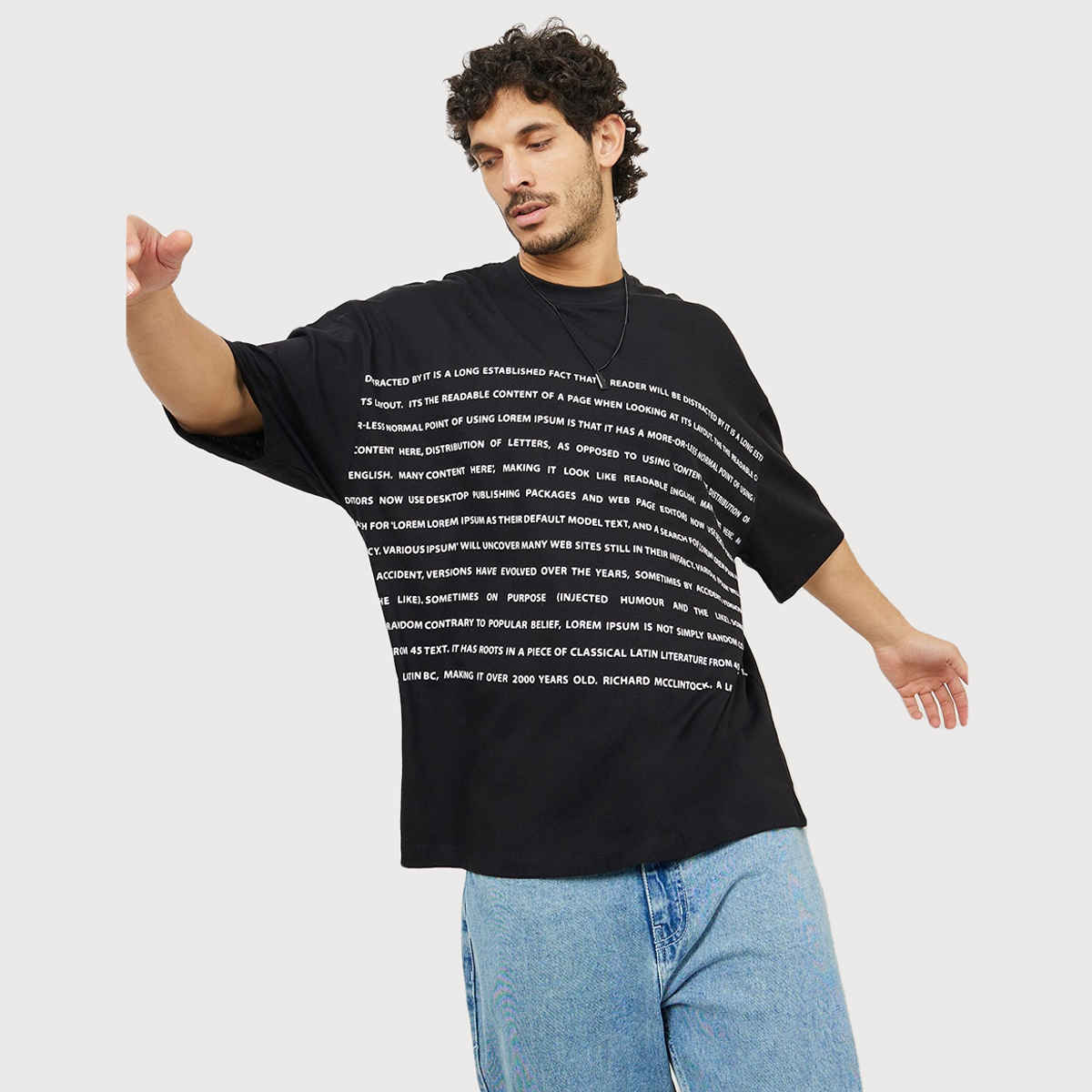 Styli Men's Boxy Fit Tee with Front and Back Text Print | Black - S