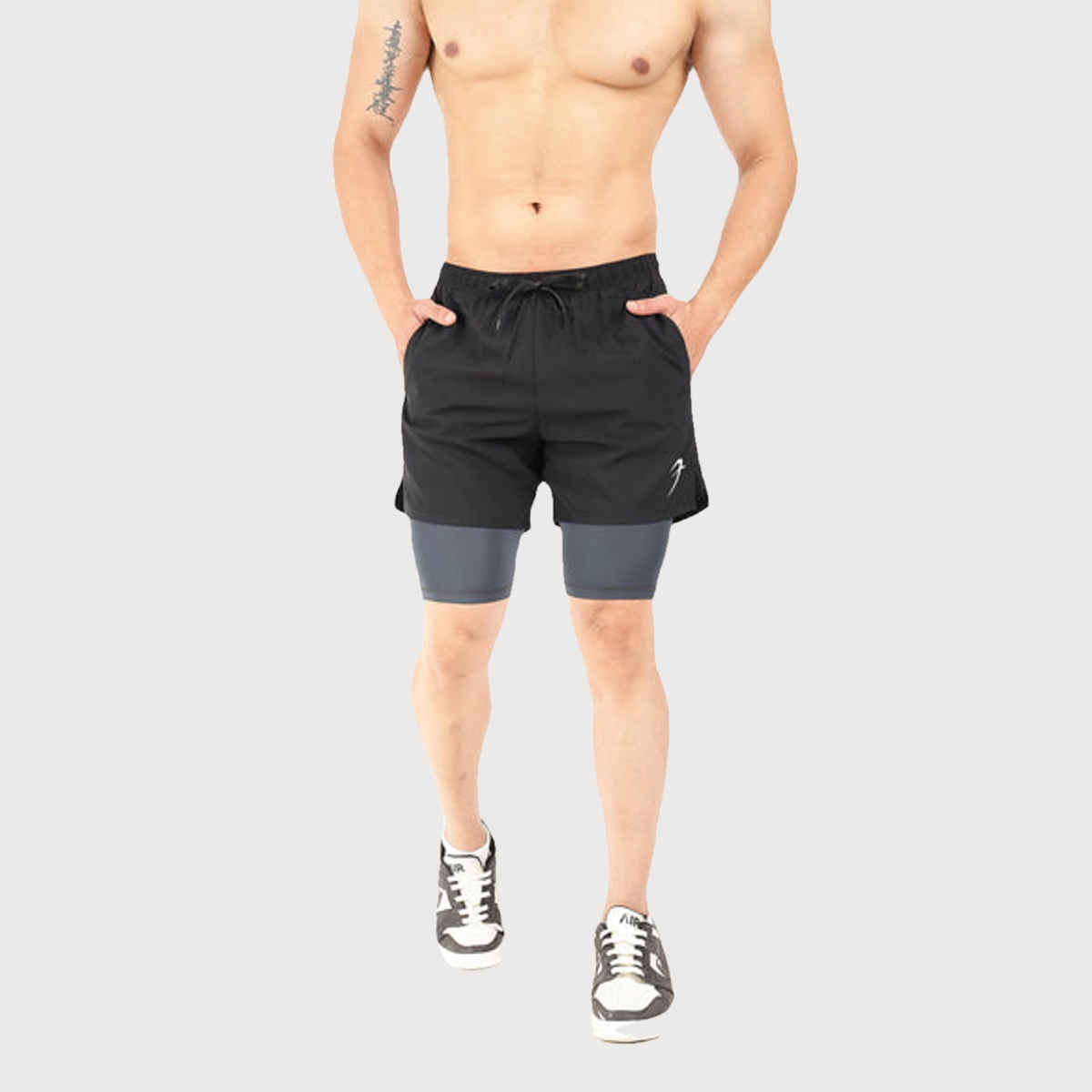 Fuaark Men's 2 in 1 5 Inch Compression Shorts | Black - L