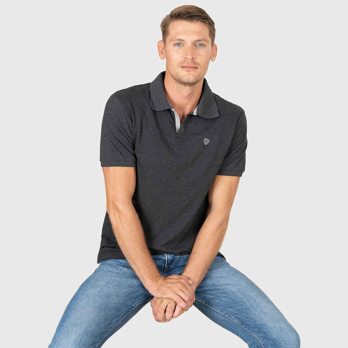 Lux Cozi Men's Solid Cotton Polo T-shirt | Black Melange - M
