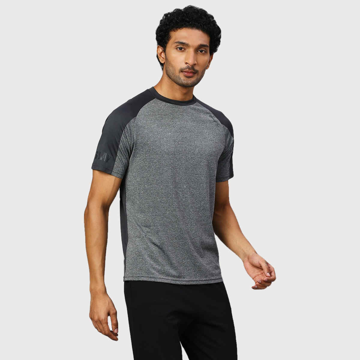 Playr Men's Adult Running TERRAIN TEE 100% Polyester for All Season | Anthra | S
