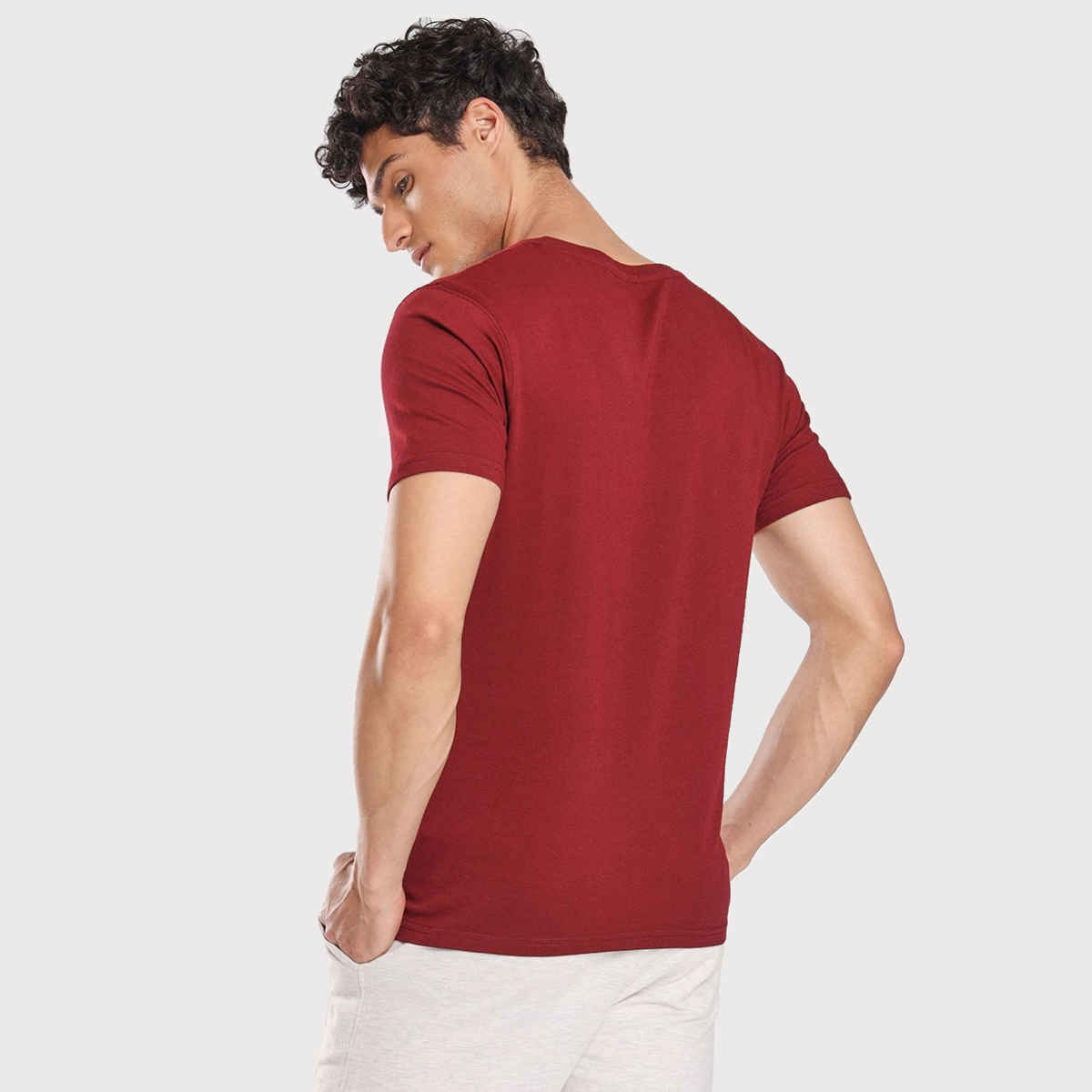 Nobero Men's Plain Classic Fit T-shirt | Wine Red - L
