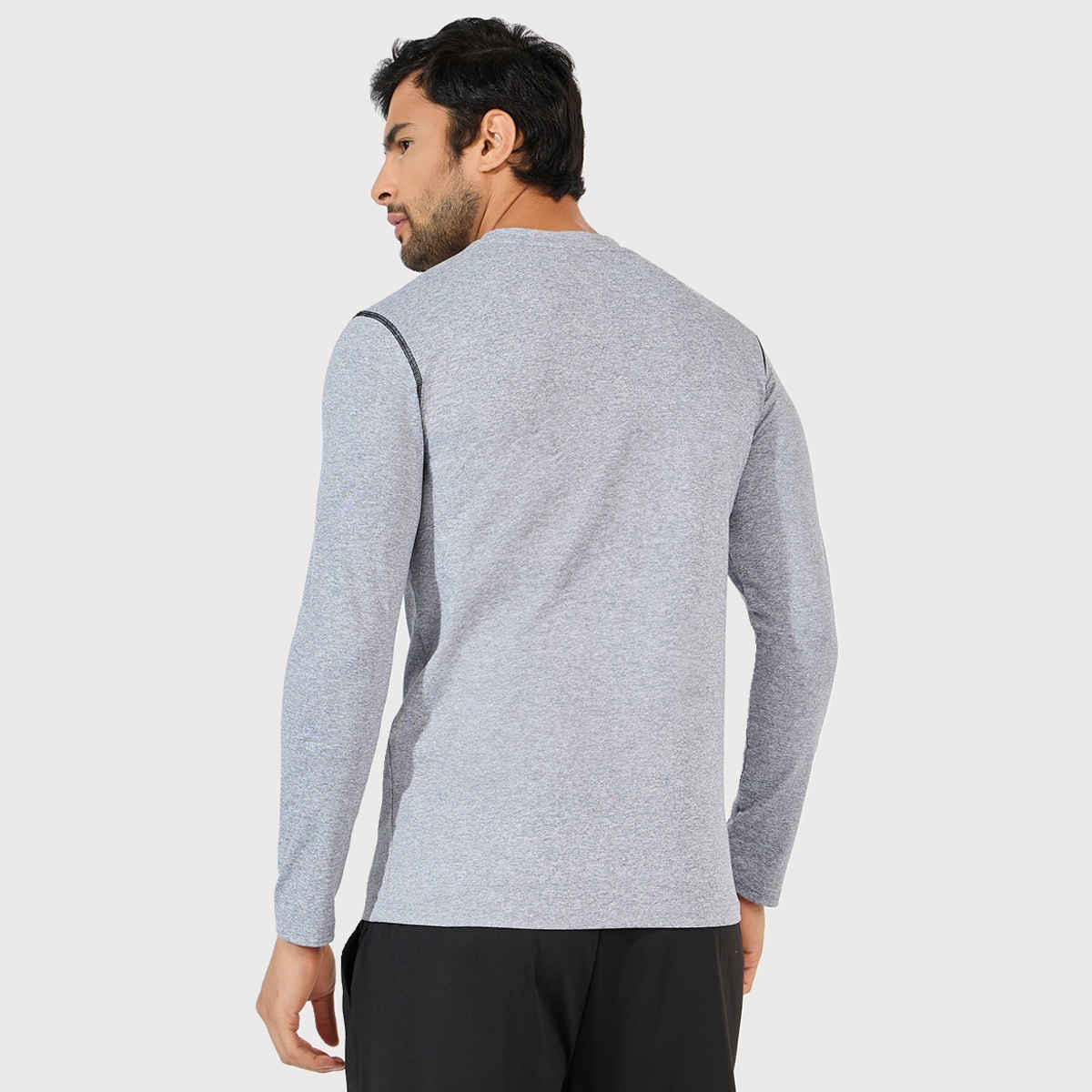 Styli Men's Compression T-shirt with Reflective Logo and Long Sleeves | Grey - S