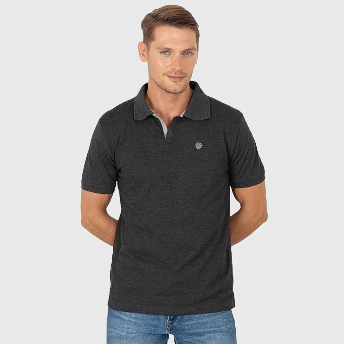 Lux Cozi Men's Solid Cotton Polo T-shirt | Black Melange - M