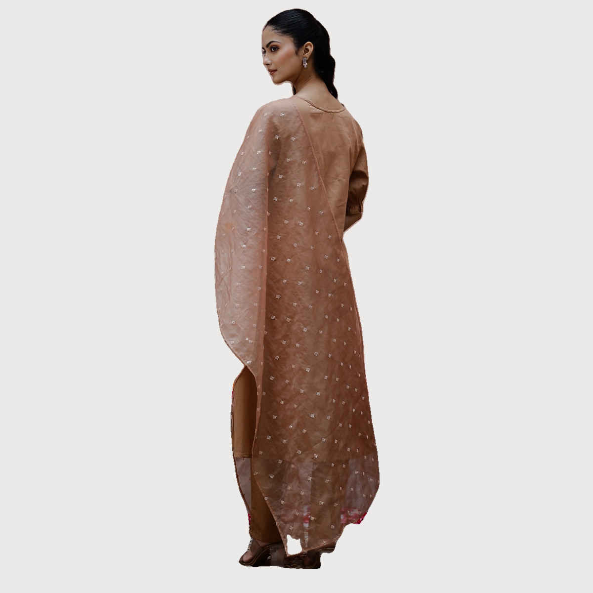 Rangdeep Square Neck Puffed Sleeves Sequinned Straight Kurta, Trousers & Dupatta Women | Brown | M