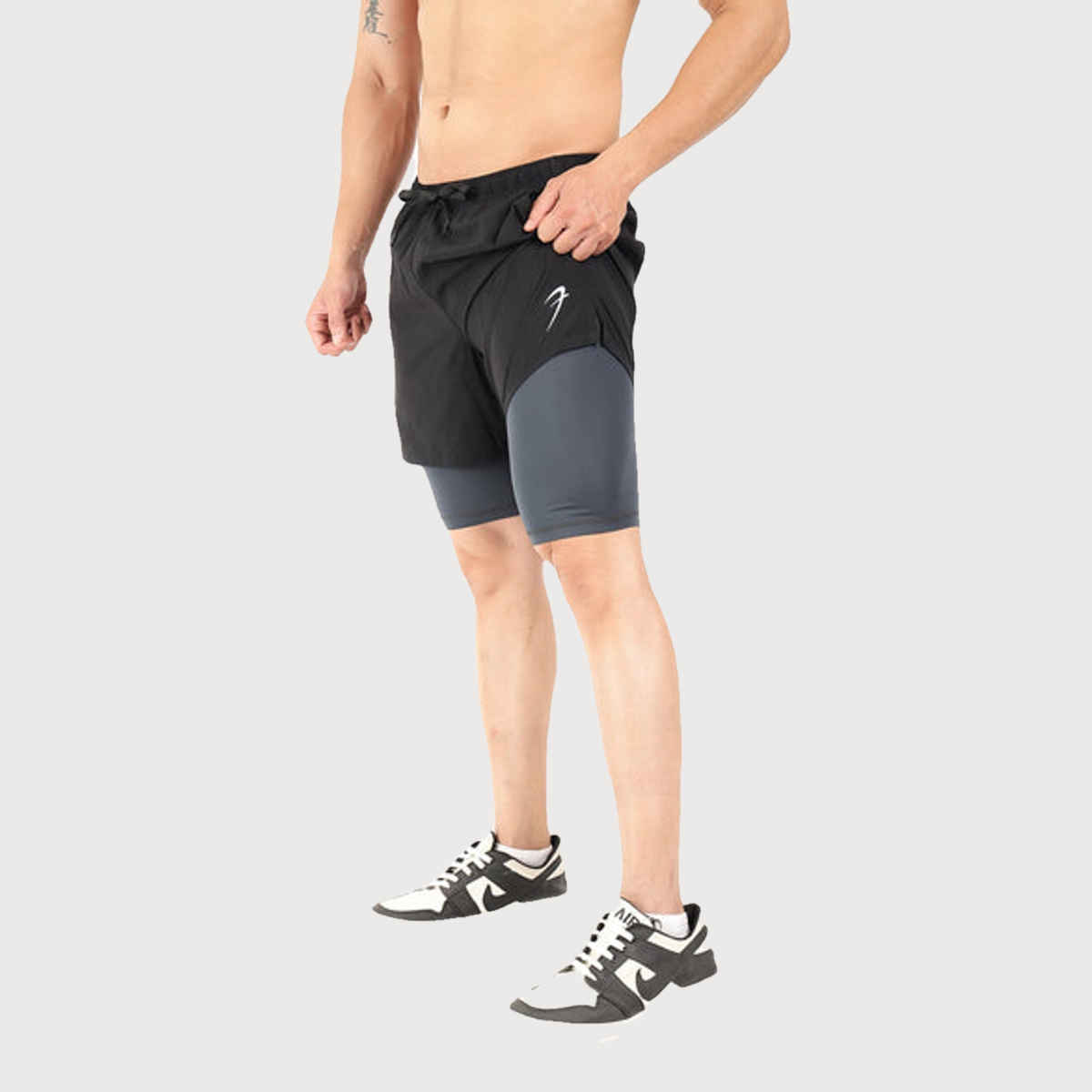 Fuaark Men's 2 in 1 5 Inch Compression Shorts | Black - L