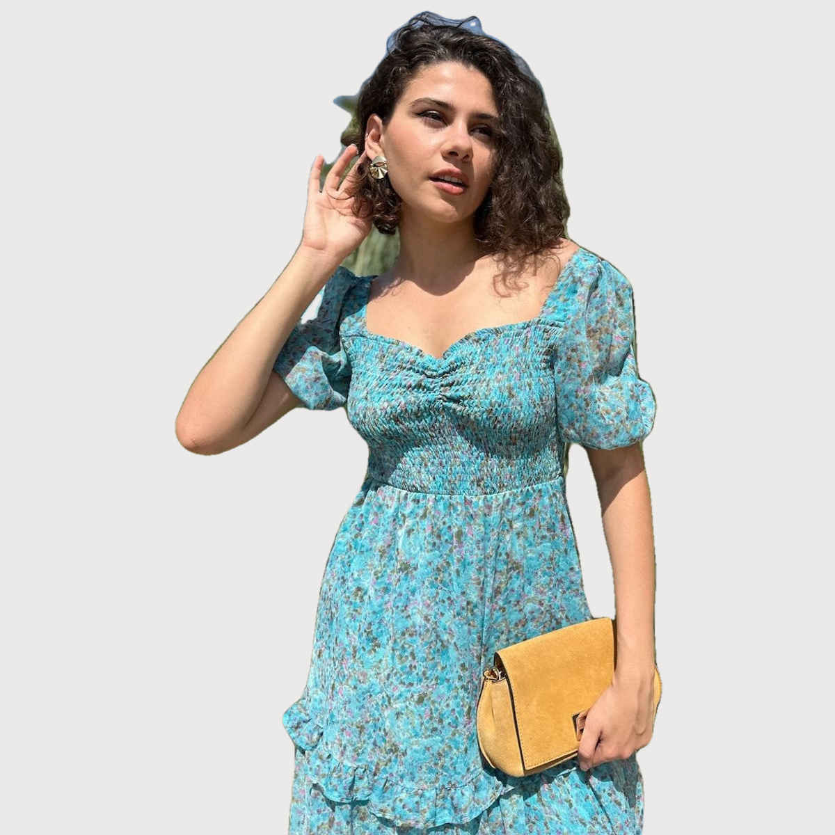Sheetal Women's Floral Print Georgette Tiered Maxi Dress | DR11262 | Turquoise - L