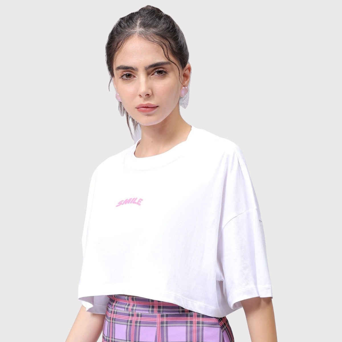 Freehand Women's Boxy Solid Casual Cropped T-shirt | 0424-Zfhcntee6-02 | White - M