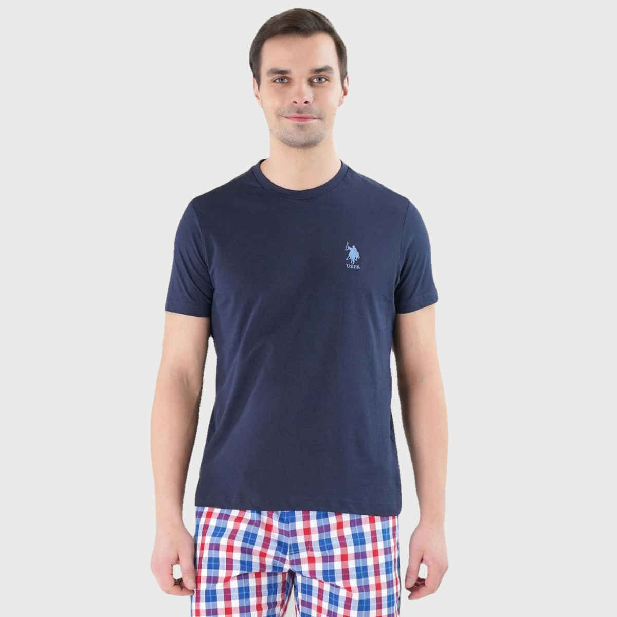USPA Crew Neck Comfort Fit Cotton Tshirt For Men - Navy - L
