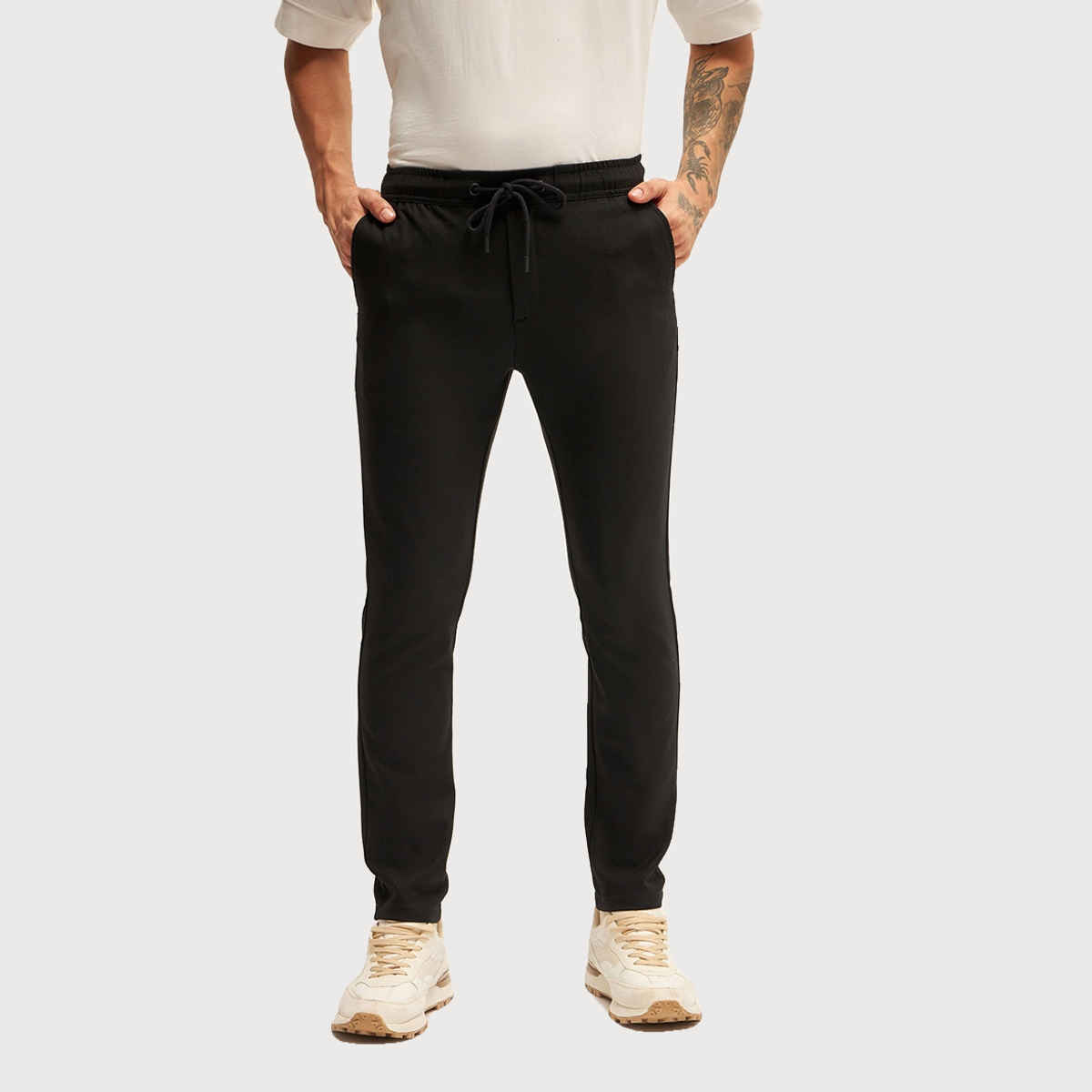 The Bear House Men 4 Way Stretch Solid Formal Trouser - Siera | Black | 36