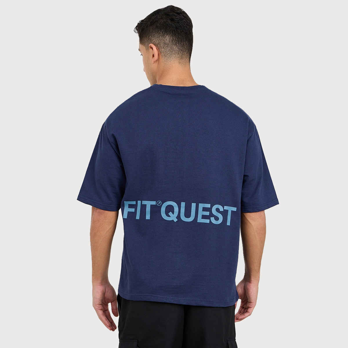 Styli Men's Oversized Athleisure Terry T-shirt with Slogan Print | Navy Blue - S