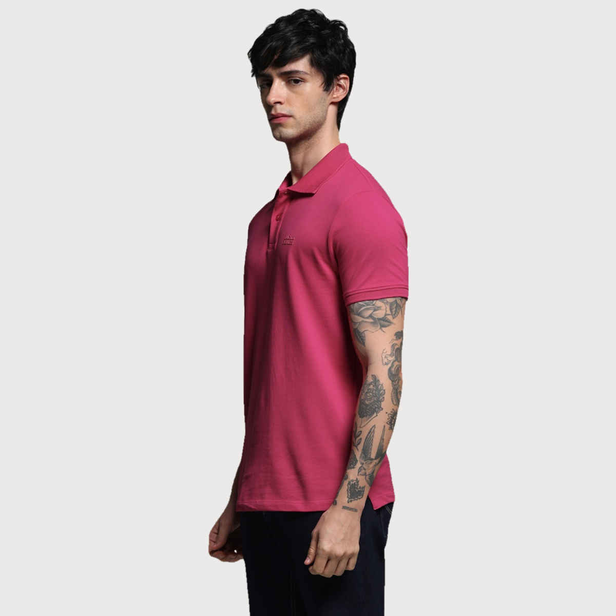 JACK & JONES Men's Ribbed Sleeves Polo T-shirt | Bright Pink - XL
