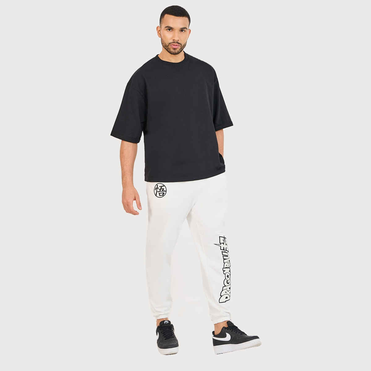 Styli Men's Graphic Jogger with Dragon Ball Super Character Print | Cream - S