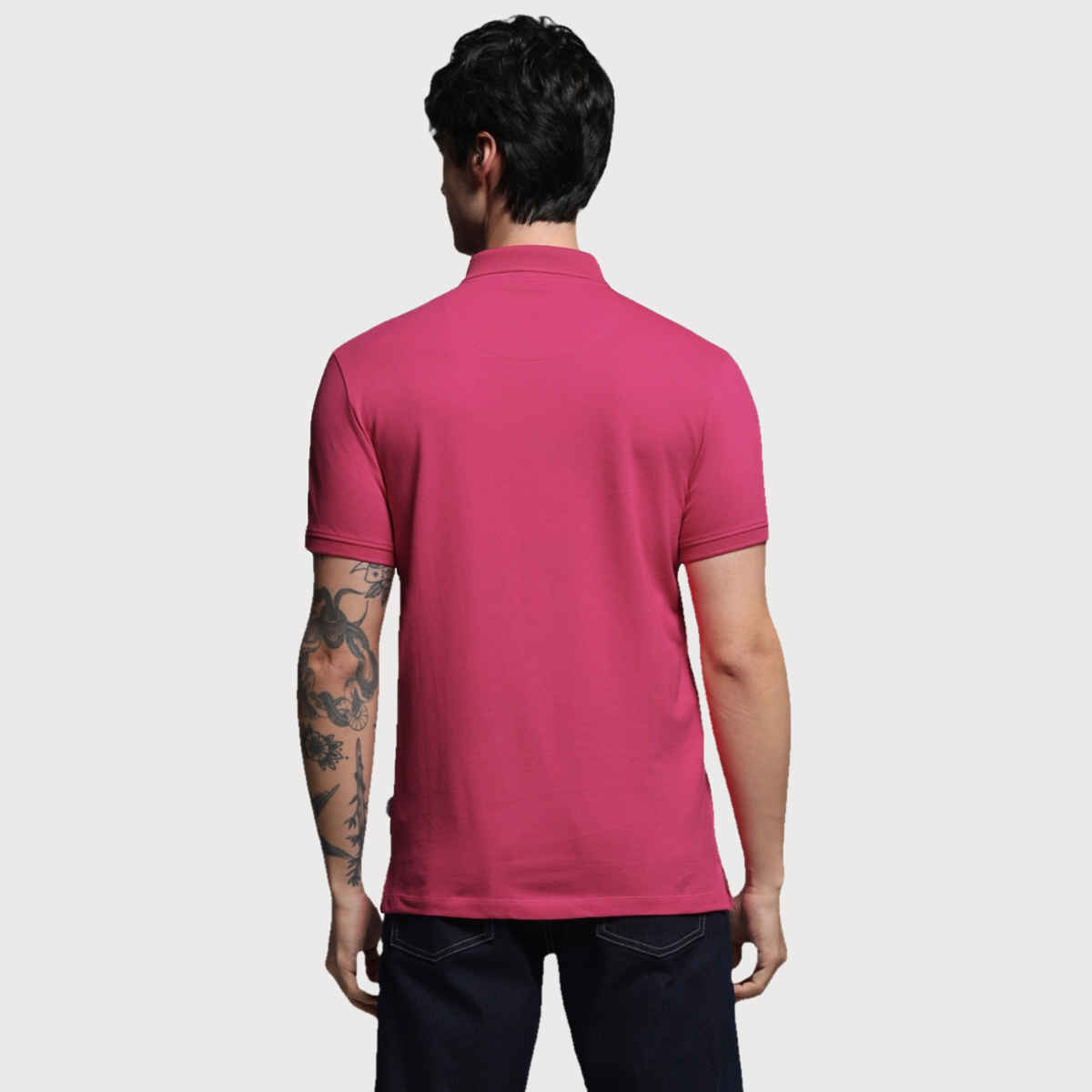 JACK & JONES Men's Ribbed Sleeves Polo T-shirt | Bright Pink - XL